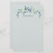 青いバラとティール（緑がかった色）パーソナライズされた文具 便箋 (正面/裏面)