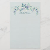 青いバラとティール（緑がかった色）パーソナライズされた文具 便箋 (正面)