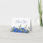 青いバラとユーカリのエレガントなカリグラフィー サンキューカード (正面)
