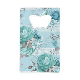 青いバラとレース クレジットカード栓抜き