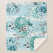 青いバラとレース シェルパブランケット (正面)