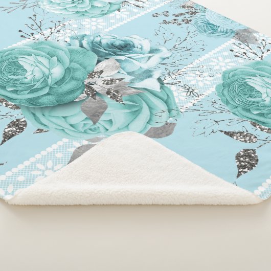 青いバラとレース シェルパブランケット (3/4)