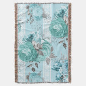 青いバラとレース スローブランケット (正面縦)
