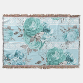 青いバラとレース スローブランケット