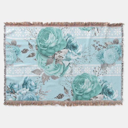 青いバラとレース スローブランケット (正面)