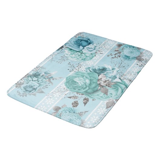 青いバラとレース バスマット (アングル)