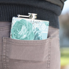 青いバラとレース フラスク