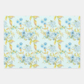 青いバラと葉の組み合わせ ラッピングペーパーシート (正面)