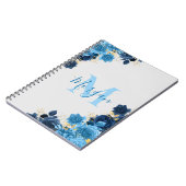 青いバラと金ゴールドグリッタースクリプトモノグラムの ノートブック (左側)