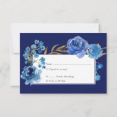 青いバラと金ゴールドリーフキンセアニェラ応答カード 出欠カード (裏面)