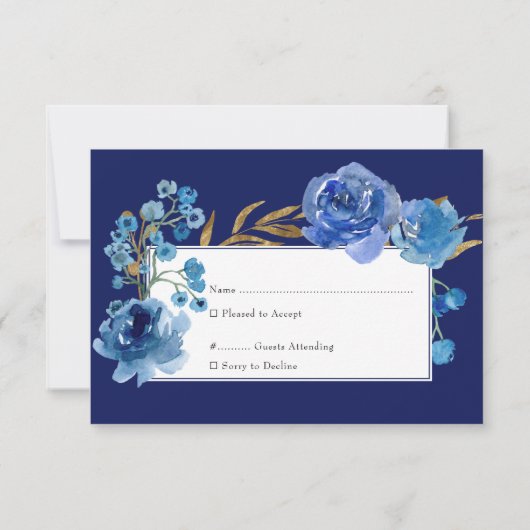 青いバラと金ゴールドリーフキンセアニェラ応答カード 出欠カード (裏面)