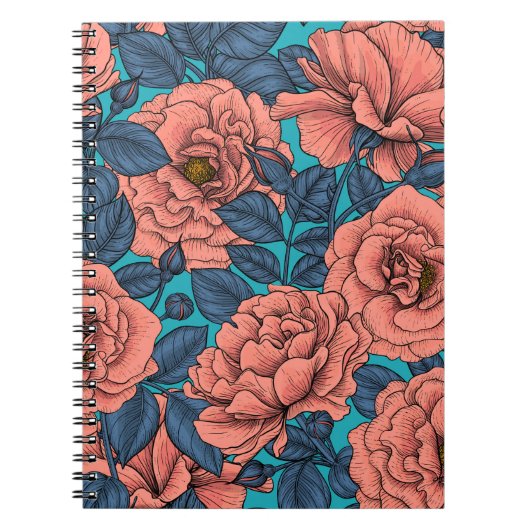 青いバラに青葉いバラ ノートブック (正面)