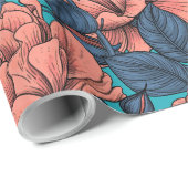 青いバラに青葉いバラ ラッピングペーパー (ロールコーナー)