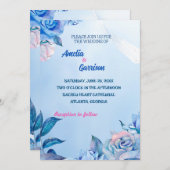 青いバラのウェディングカードを描く 招待状 (正面/裏面)