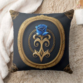 青いバラのゴールデンフレームと華美詳細 クッション (ブランケット)