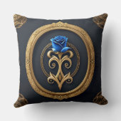 青いバラのゴールデンフレームと華美詳細 クッション (裏面)