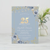 青いバラのストリングライト ダスティーブルー 25歳の誕生日 招待状 (スタンド正面)