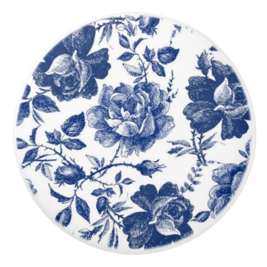 青いバラのドア/引き出しの引き出し セラミックノブ (正面)