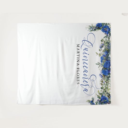 青いバラのユーカリ エレガントなキンセアニエラの背景 タペストリー (正面(横))