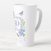 青いバラのリボン 50歳の誕生日 カフェラテマグ (右アングル)