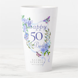 青いバラのリボン 50歳の誕生日 カフェラテマグ