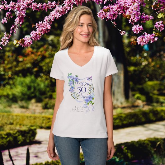 青いバラのリボン 50歳の誕生日 Tシャツ