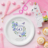 青いバラのリボン 60歳の誕生日 ペーパープレート (パーティー)