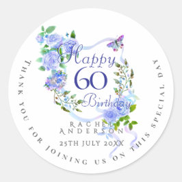 青いバラのリボン 60歳の誕生日 ラウンドシール