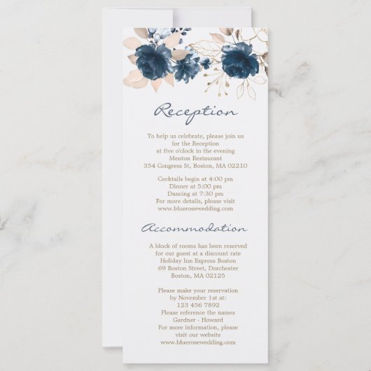 青いバラのレセプション 結婚式 ホテル宿泊 招待状 (正面)