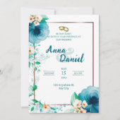 青いバラの水彩の喜び 招待状 (正面)