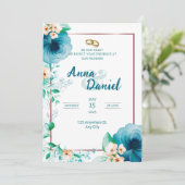 青いバラの水彩の喜び 招待状 (スタンド正面)