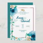 青いバラの水彩画の喜び 招待状 (正面/裏面)