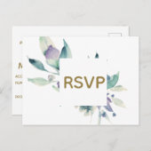 青いバラの水彩画 ウェディング RSVP カード (正面/裏面)