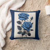 青いバラの水彩画 クッション (ブランケット)