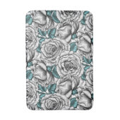 青いバラの白い葉バラ バスマット (正面縦)