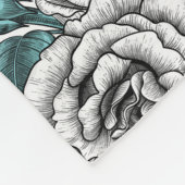 青いバラの白い葉バラ フリースブランケット (角)