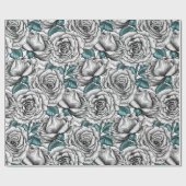 青いバラの白い葉バラ ラッピングペーパー (フラット)