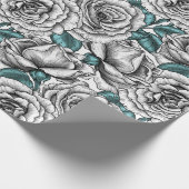 青いバラの白い葉バラ ラッピングペーパー (角)