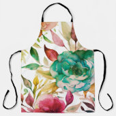 青いバラの紫の水彩画の花 エプロン (正面)