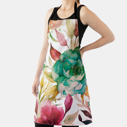 青いバラの紫の水彩画の花 エプロン (インサイチュ)
