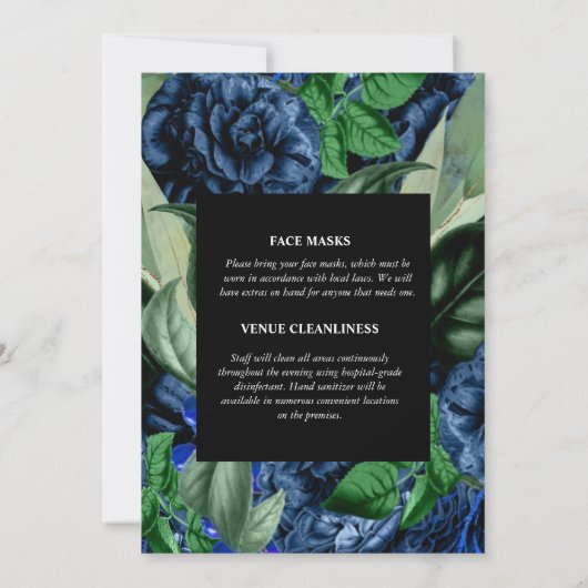 青いバラの緑のフローラの植物花 招待状 (裏面)