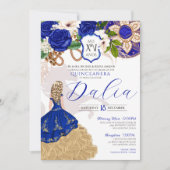 青いバラの花の西洋風チャロ キンセアニエラ 招待状 (正面)