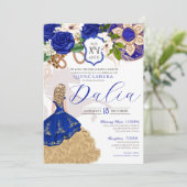 青いバラの花の西洋風チャロ キンセアニエラ 招待状 (スタンド正面)