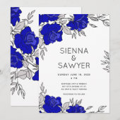 青いバラの花束 ウェディング 招待状 (正面/裏面)