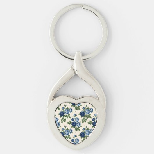 青いバラの花柄 キーホルダー (正面)