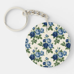 青いバラの花柄 キーホルダー