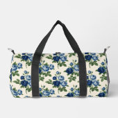 青いバラの花柄 ダッフルバッグ (正面)