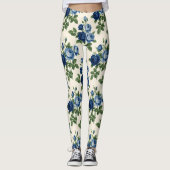 青いバラの花柄 レギンス (正面)