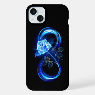 青いバラの輝くインフィニティ iPhone 15 PLUSケース
