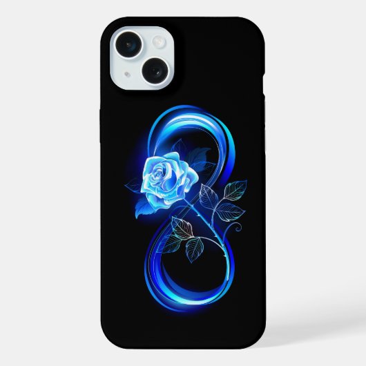 青いバラの輝くインフィニティ iPhoneケース (裏面)